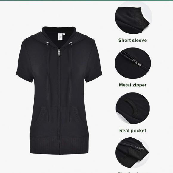 4 MISS MOLY Women's Short Sleeve Hoodie Full Zip Up Cotton Slim Fit Sweatshirt - Picture 4 of 10